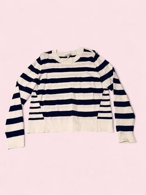 Striped Crew Neck Sweater - Navy & White